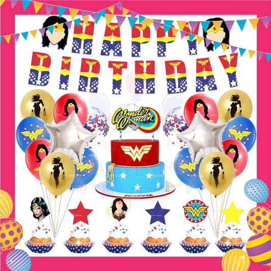 ParteeTime Kids Birthday Party Celebration Decoration Set Wonder Woman 4 in 1 Sambutan Hiasan Hari Jadi Kanak-Kanak