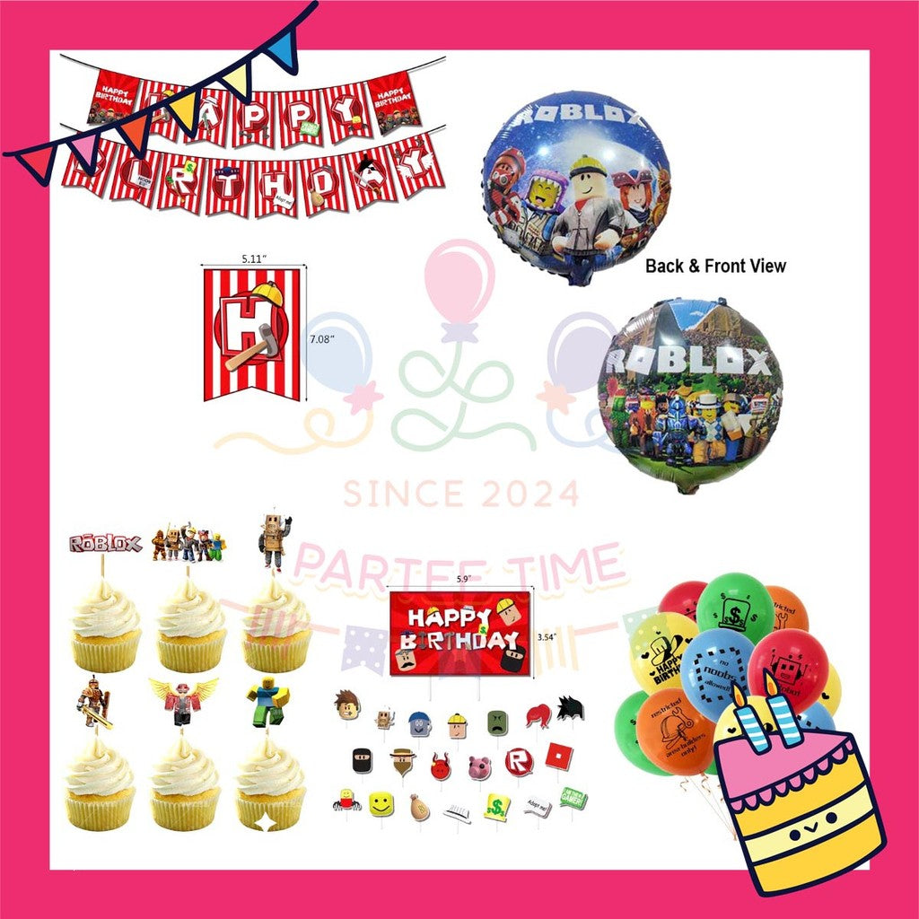 ParteeTime Kids Birthday Party Celebration Decoration Set Roblox Red 4 in 1 Hiasan Majlis Sambutan Hari Jadi Kanak-Kanak