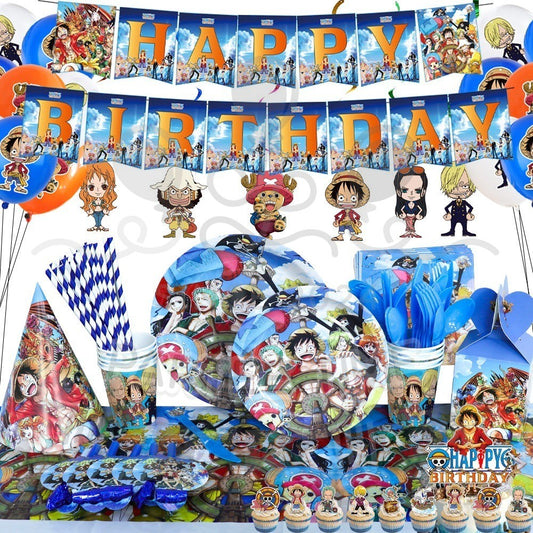 ParteeTime Kids One Piece Birthday Theme Decorations Party Balloon Banners Hang Swirls Backdrop Tablecloth Cake Topper