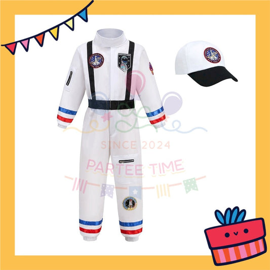 ParteeTime Kids Astronaut Children Boy Girl Kid Costume Halloween Nasa Cosplay Pilot White Orange Jumpsuit Spaceman