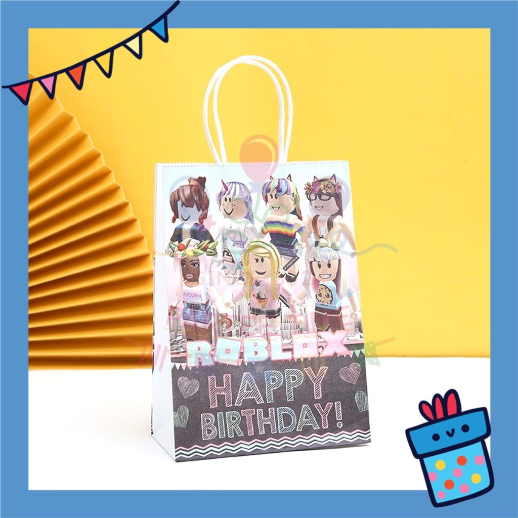 ParteeTime Birthday Kids 1pcs Roblox Party Favor Gift Bags with Handle Paper Bag Doorgift Packaging Goodies Bag Gift