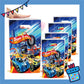 ParteeTime Kids Hot Wheels Birthday Theme Decorations Party Balloon Banners Hang Swirls Backdrop Tablecloth Cake Topper