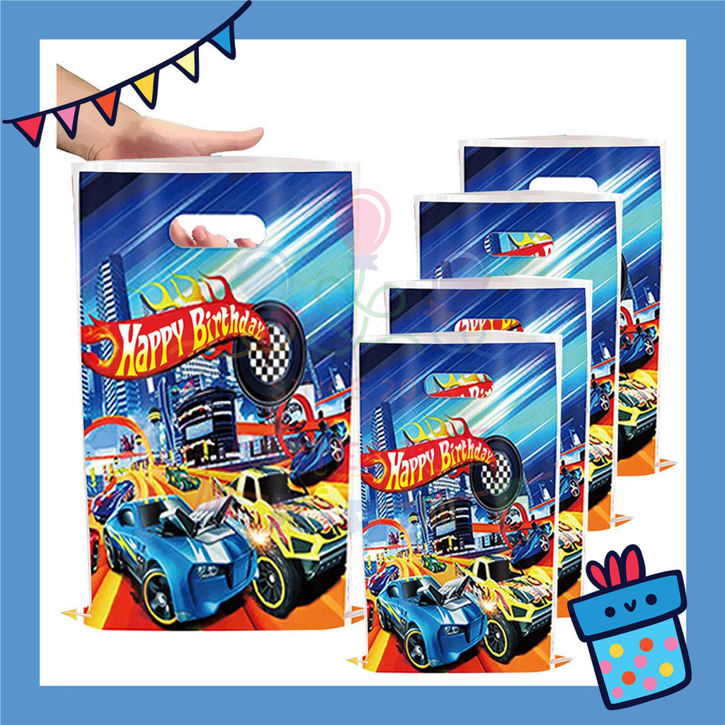 ParteeTime Kids Hot Wheels Birthday Theme Decorations Party Balloon Banners Hang Swirls Backdrop Tablecloth Cake Topper