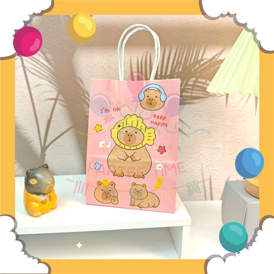 ParteeTime Kids Birthday 1pcs Capybara Gift Bags with Handle Paper Bag Packaging Door gift Beg Goodies Murah Hari Jadi