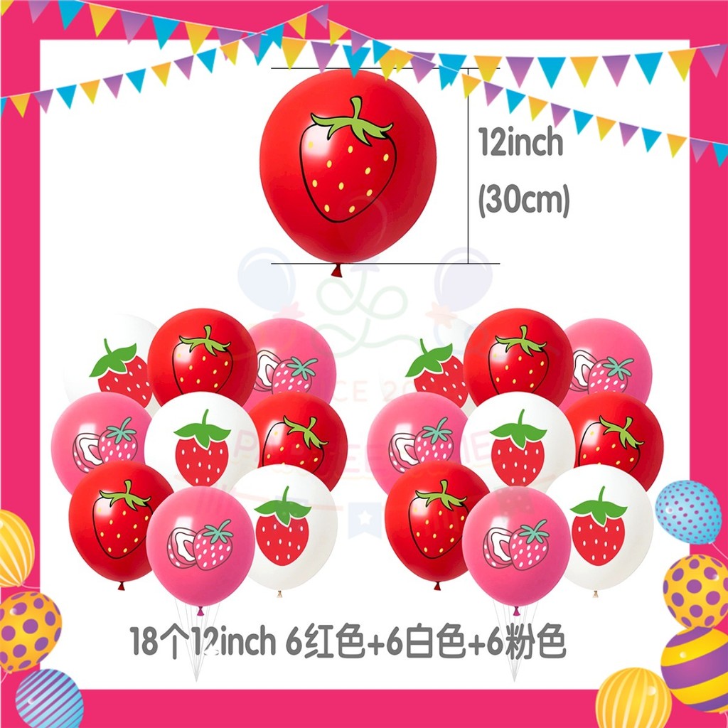 ParteeTime Kids Birthday Party Celebration Decoration Set Strawberry 4 in 1 Majlis Sambutan Hiasan Hari Jadi Kanak-Kanak