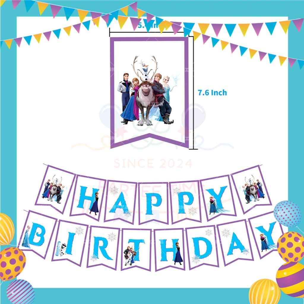 ParteeTime Kids Birthday Party Celebration Decoration Set Princess Anna Elsa 4 in 1 Majlis Sambutan Hari Jadi Kanak