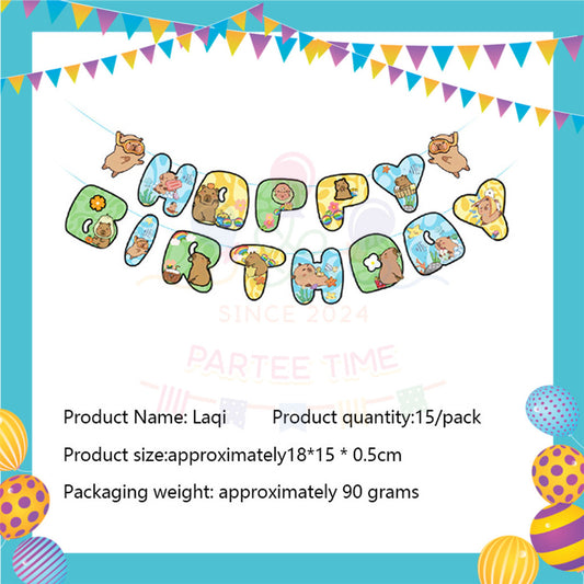 ParteeTime Kids Capybara Theme Decoration Birthday Party Supplies Banners Backdrop Sambutan Hari Jadi Hiasan Kanak-Kanak