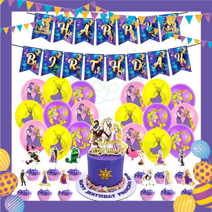 ParteeTime Kids Birthday Party Celebration Decoration Set Princess Rapunzel 4 in 1 Majlis Sambutan Hari Jadi Kanak-Kanak