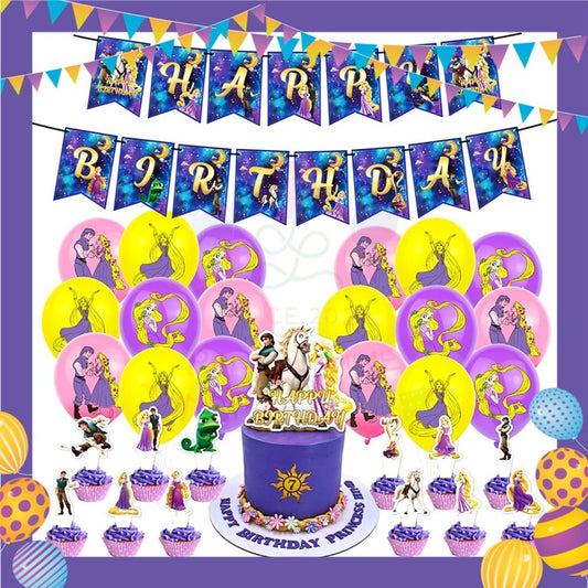 ParteeTime Kids Birthday Party Celebration Decoration Set Princess Rapunzel 4 in 1 Majlis Sambutan Hari Jadi Kanak-Kanak